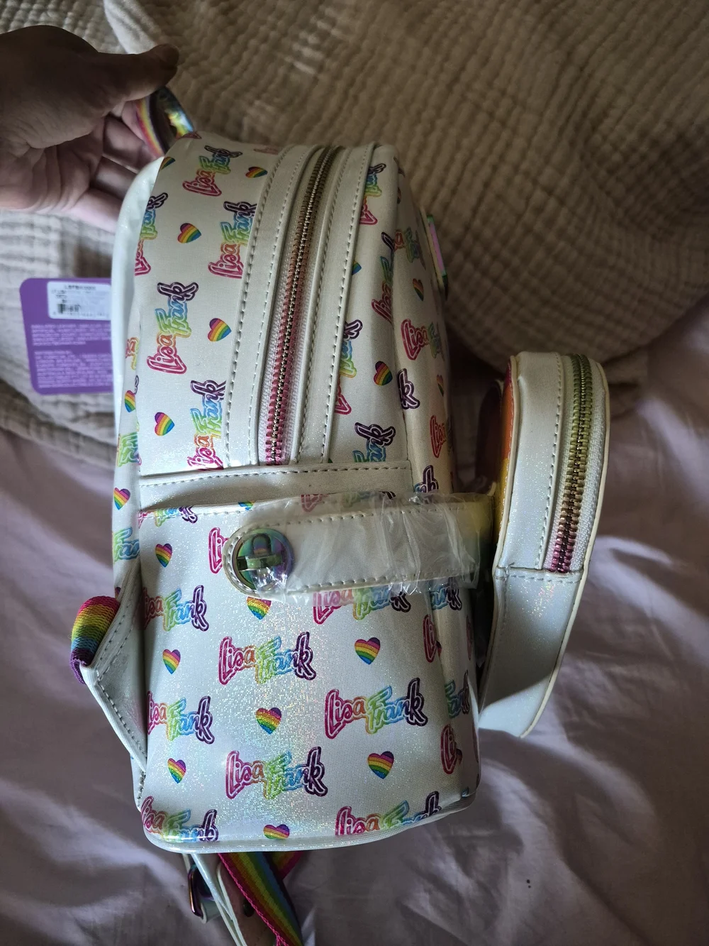 NWT Loungefly White Rainbow Heart Mini Backpack - Lisa Frank